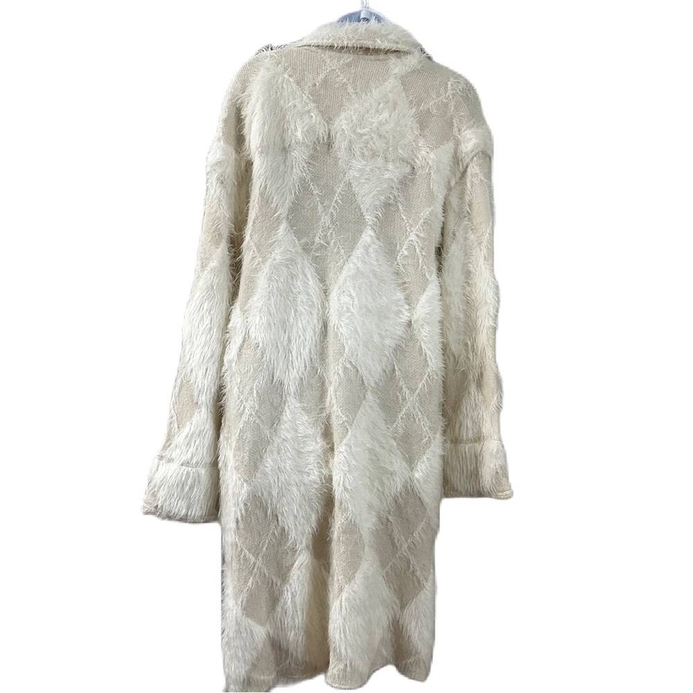 Free people David Cardi Jacket Furry diamond Knit Pattern longline Ivory - Picture 8 of 11